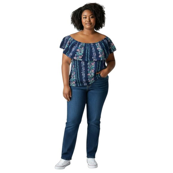 Old Navy Tops - Womens Old Navy Sleeveless Navy Blue Floral Ruffled Blouse Large